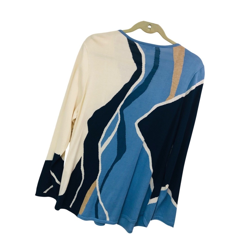 NWT Chico's 2 Spun Rayon Intarsia Soft Peaks Sweater Artsy Abstract Womens L